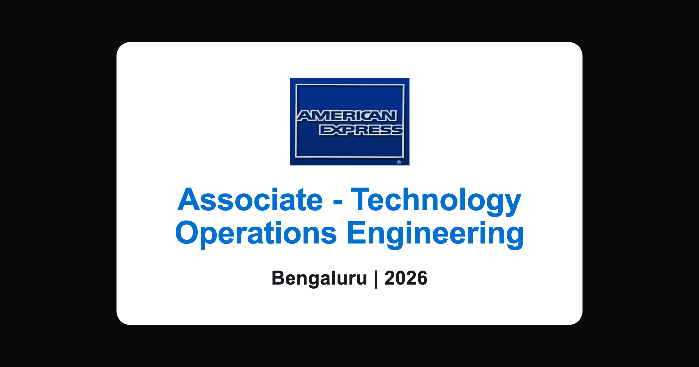American Express technology operations associate 2026, Bengaluru
