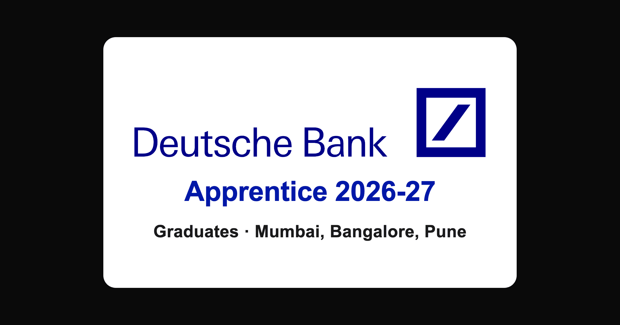 Deutsche Bank apprentice hiring 2026: Mumbai, Bangalore, Pune, Jaipur
