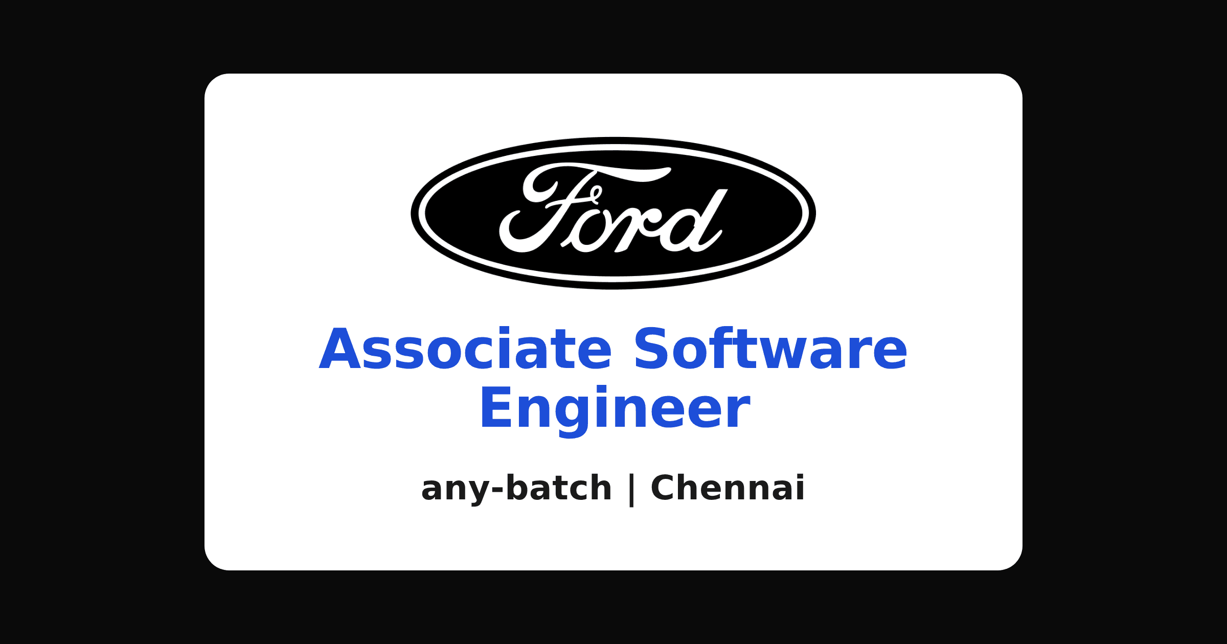 Ford associate software engineer hiring 2026 for freshers, Chennai