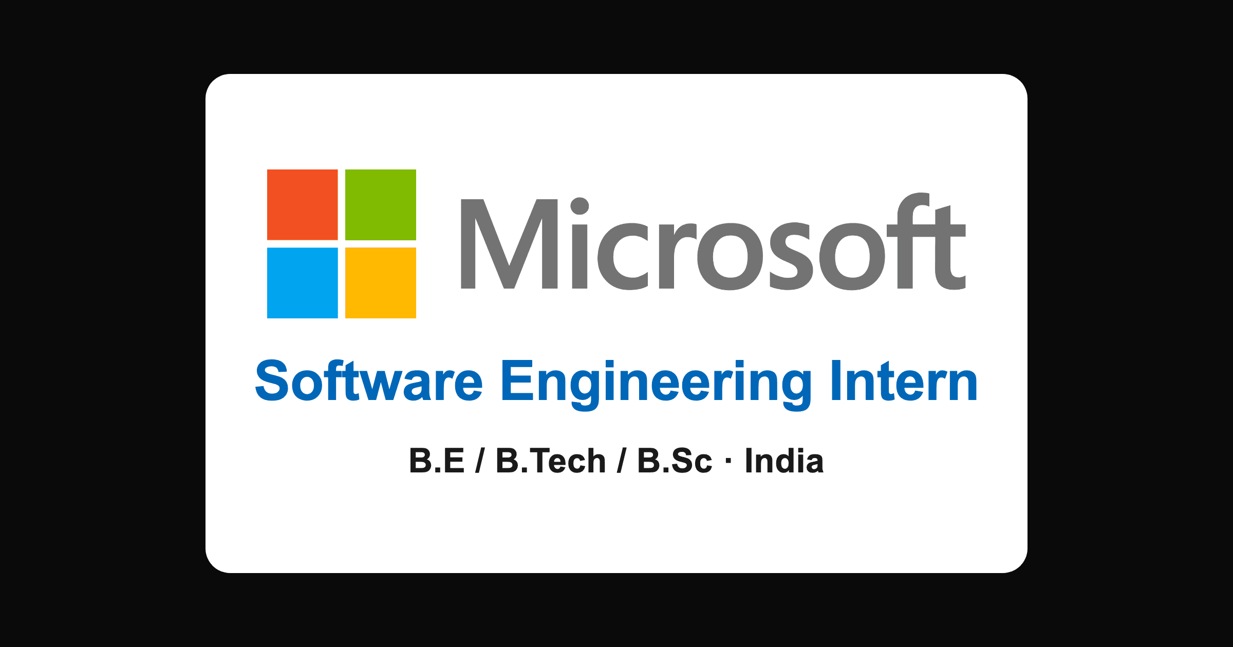 Microsoft Software Engineering Intern 2026 Hiring for B.E, B.Tech and B.Sc Across India
