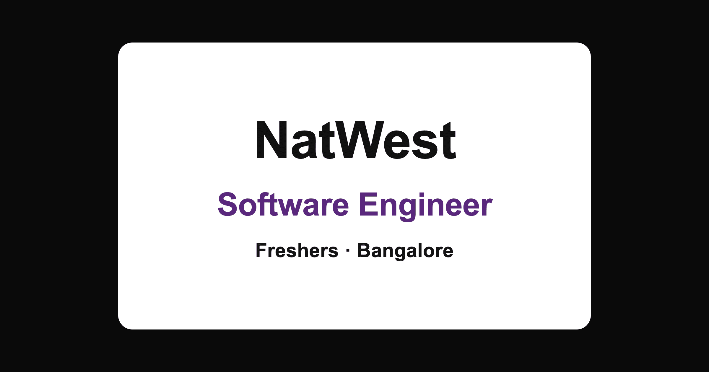NatWest Software Engineer Job in Bangalore 2026: Associate Role, Full Time