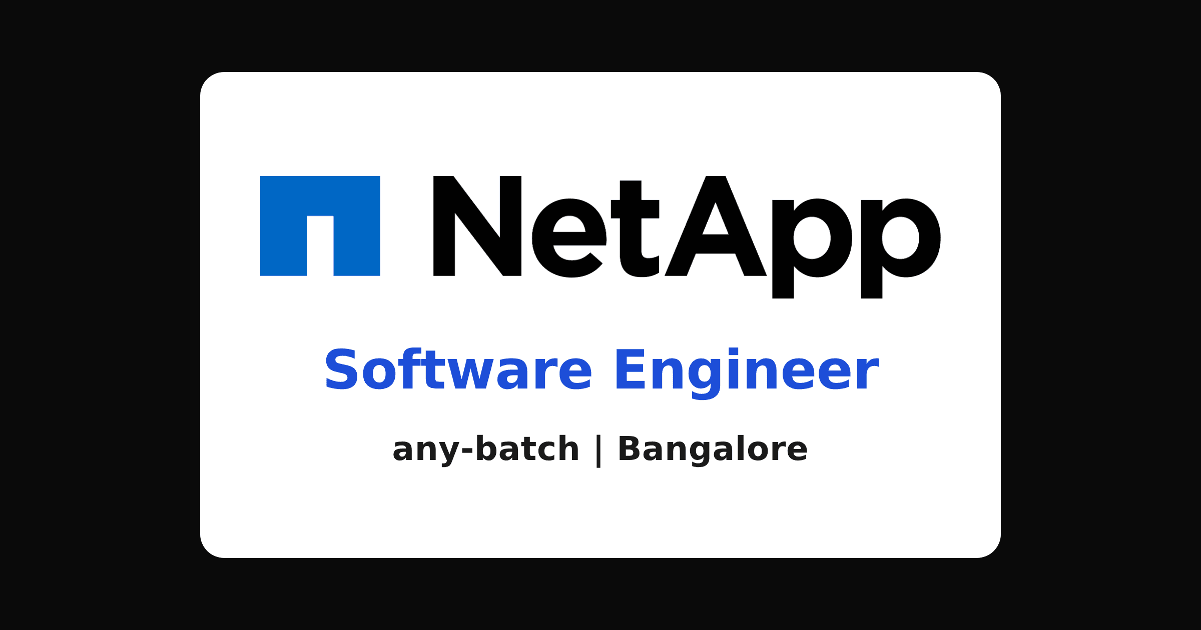 NetApp software engineer hiring 2026 for B.E. grads, Bangalore