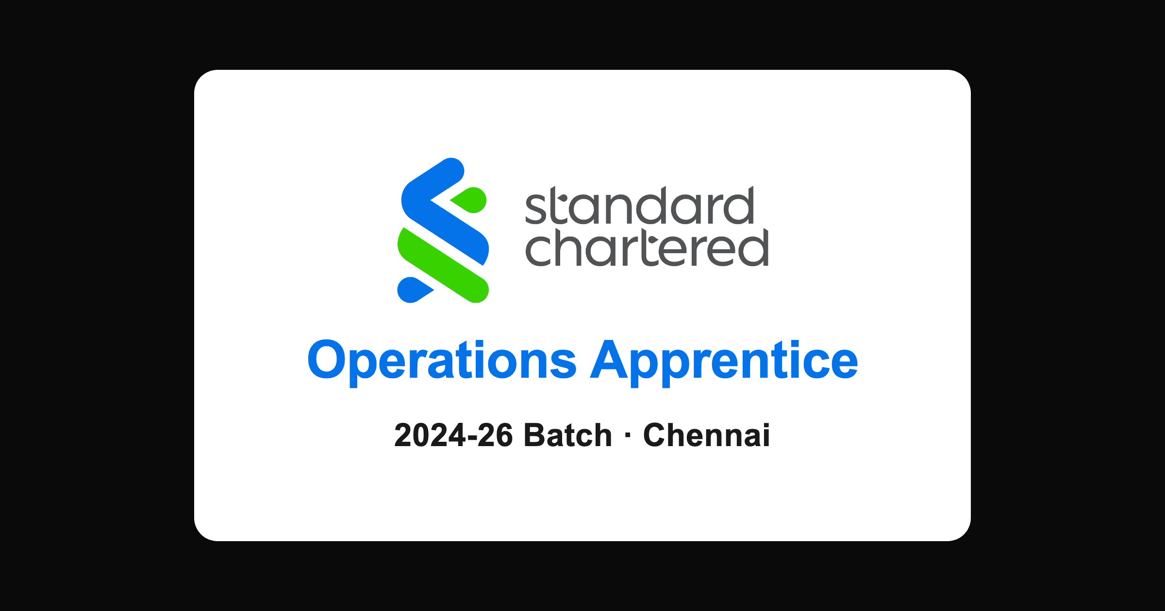 Standard Chartered apprentice 2026 for B.Com, BBA graduates, Chennai