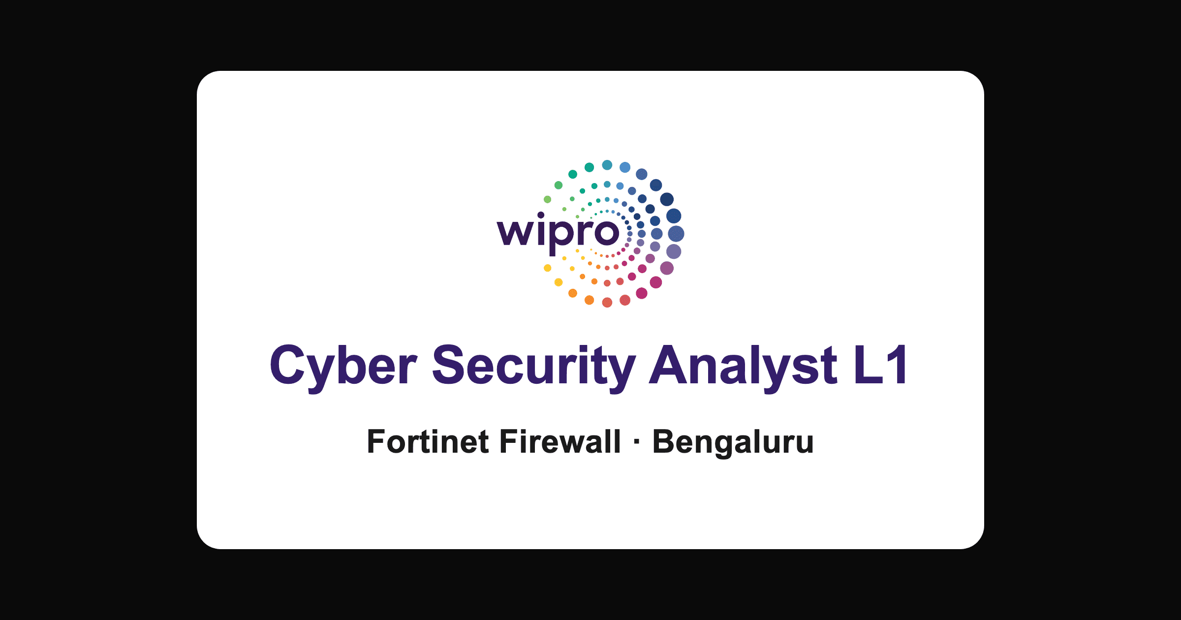 Wipro cyber security analyst L1 hiring 2026 in Bengaluru