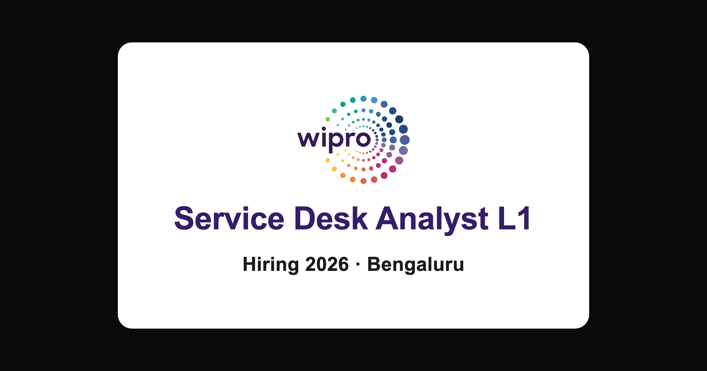 Wipro service desk analyst L1 hiring 2026 in Bengaluru
