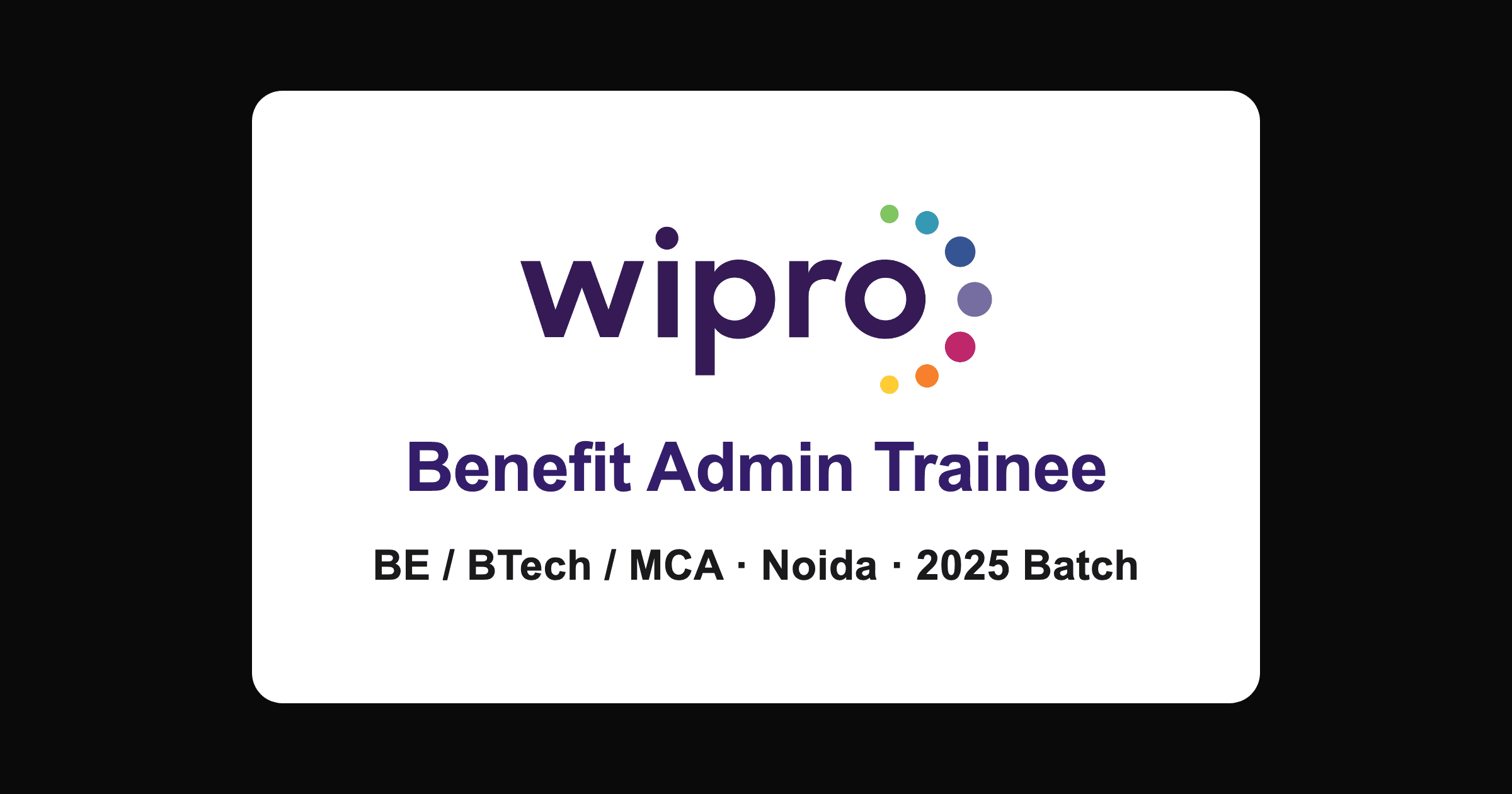 Wipro Trainee Hiring 2026, Benefit Administration in Noida for 2025 Batch