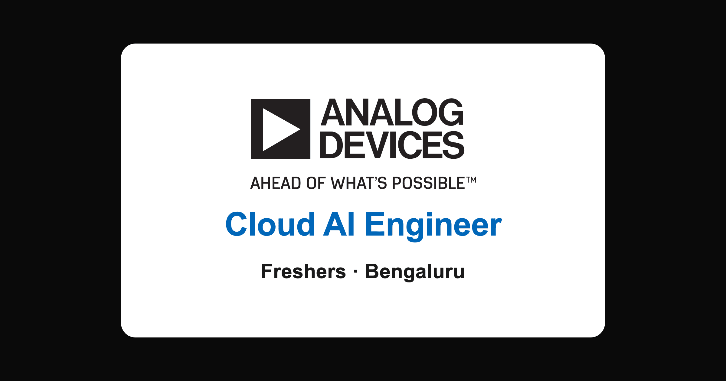 Analog Devices Cloud AI Engineer 2026: Entry Level Job in Bengaluru