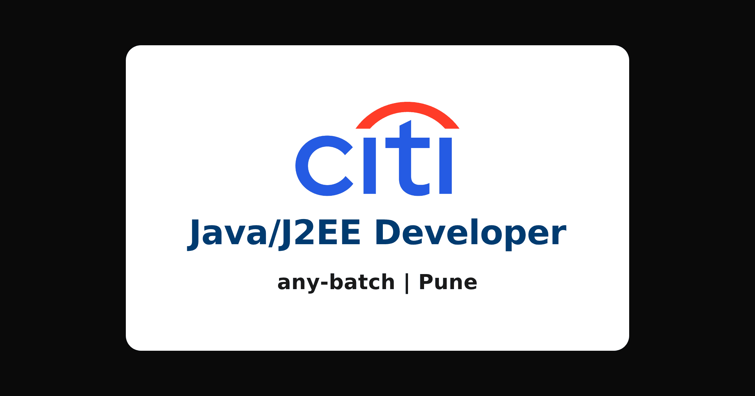 Citi Java developer recruitment 2026 for freshers, Pune