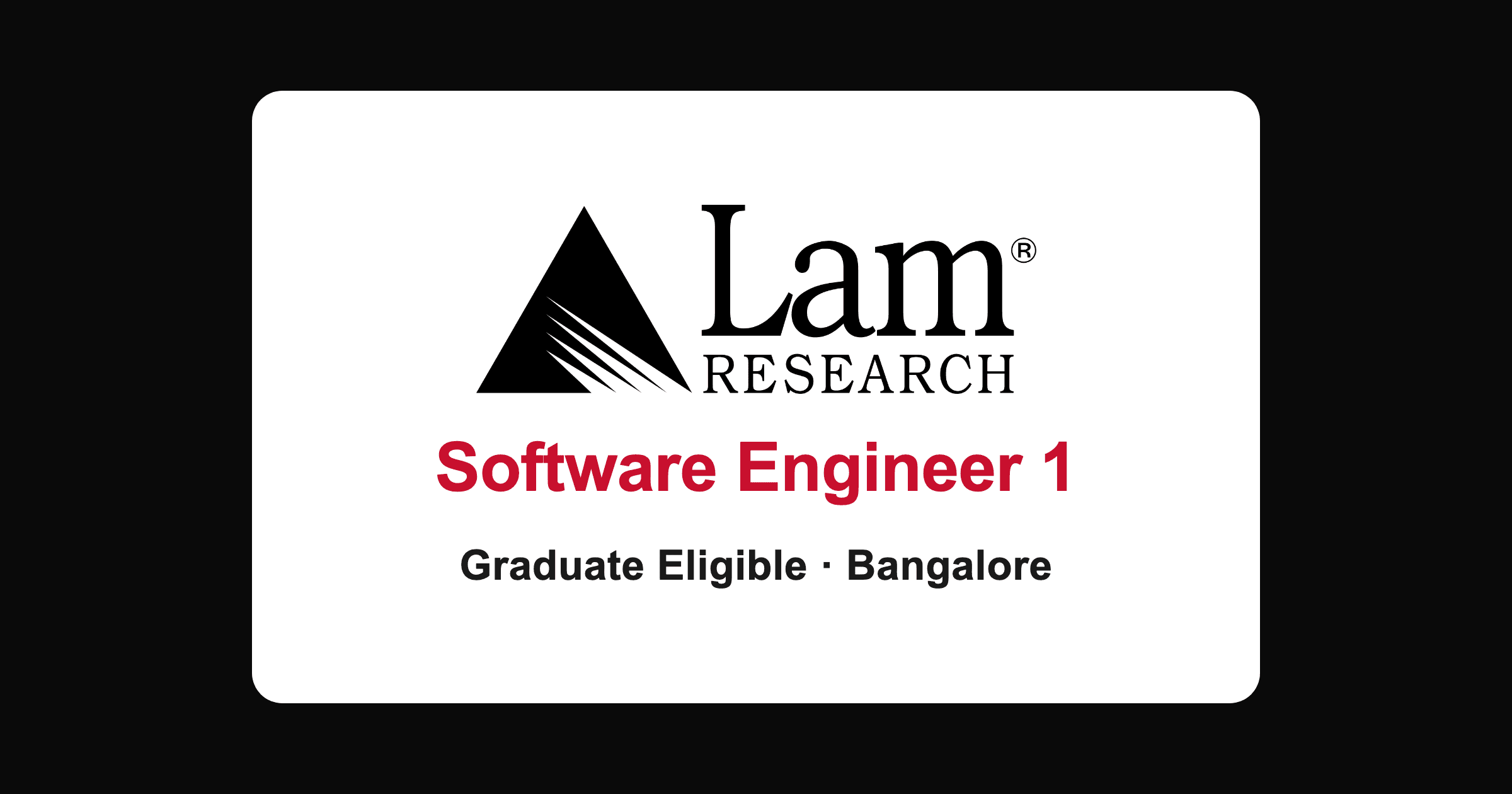Lam Research Software Engineer 1 hiring in Bangalore for freshers