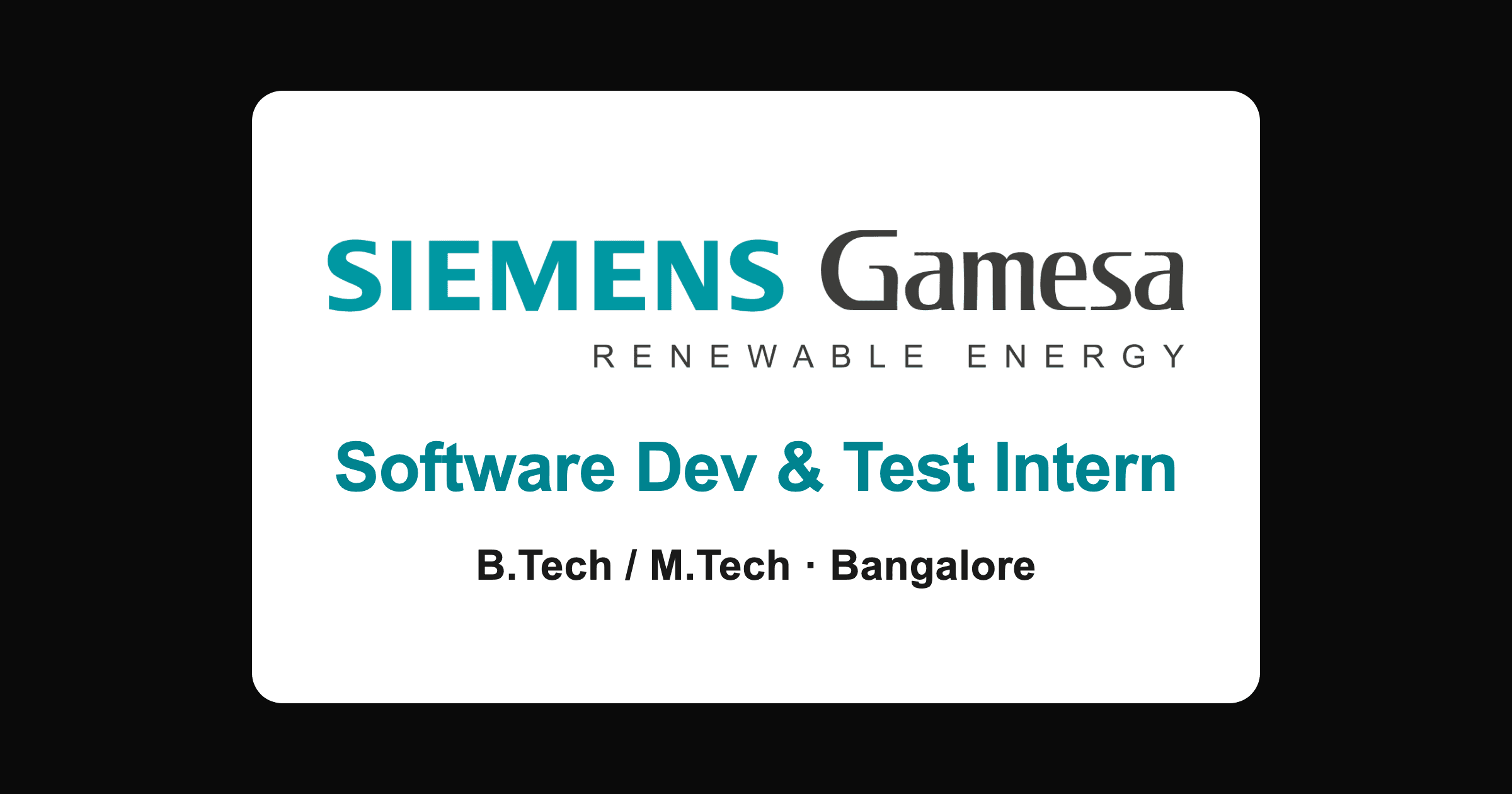 Siemens Gamesa internship 2026: software and testing, Bangalore