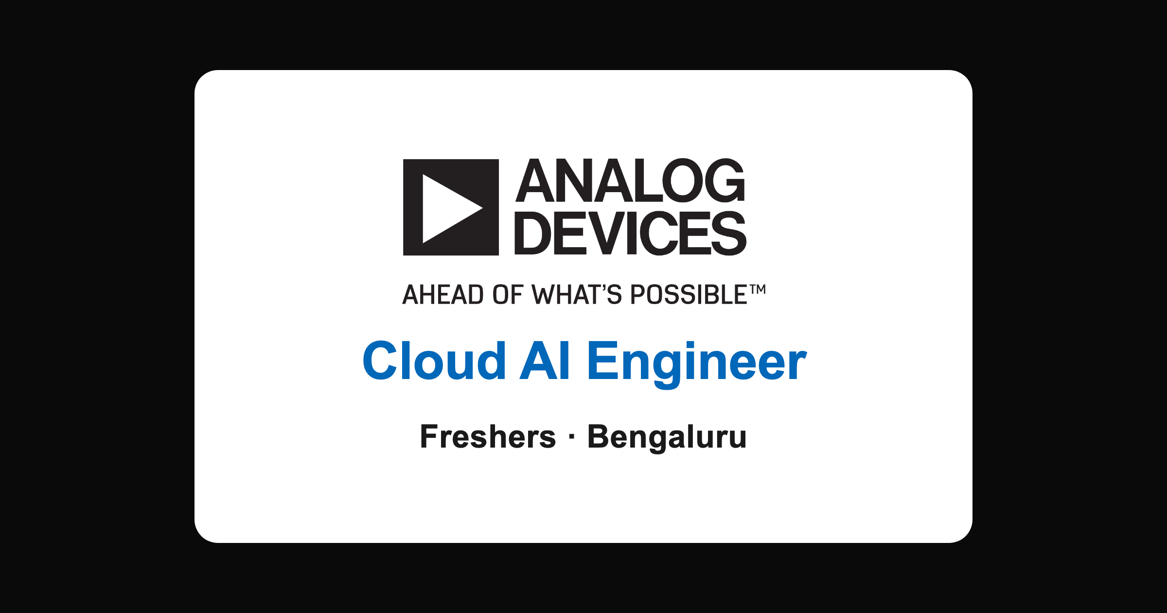 Analog Devices Cloud AI Engineer 2026: Entry Level Job in Bengaluru