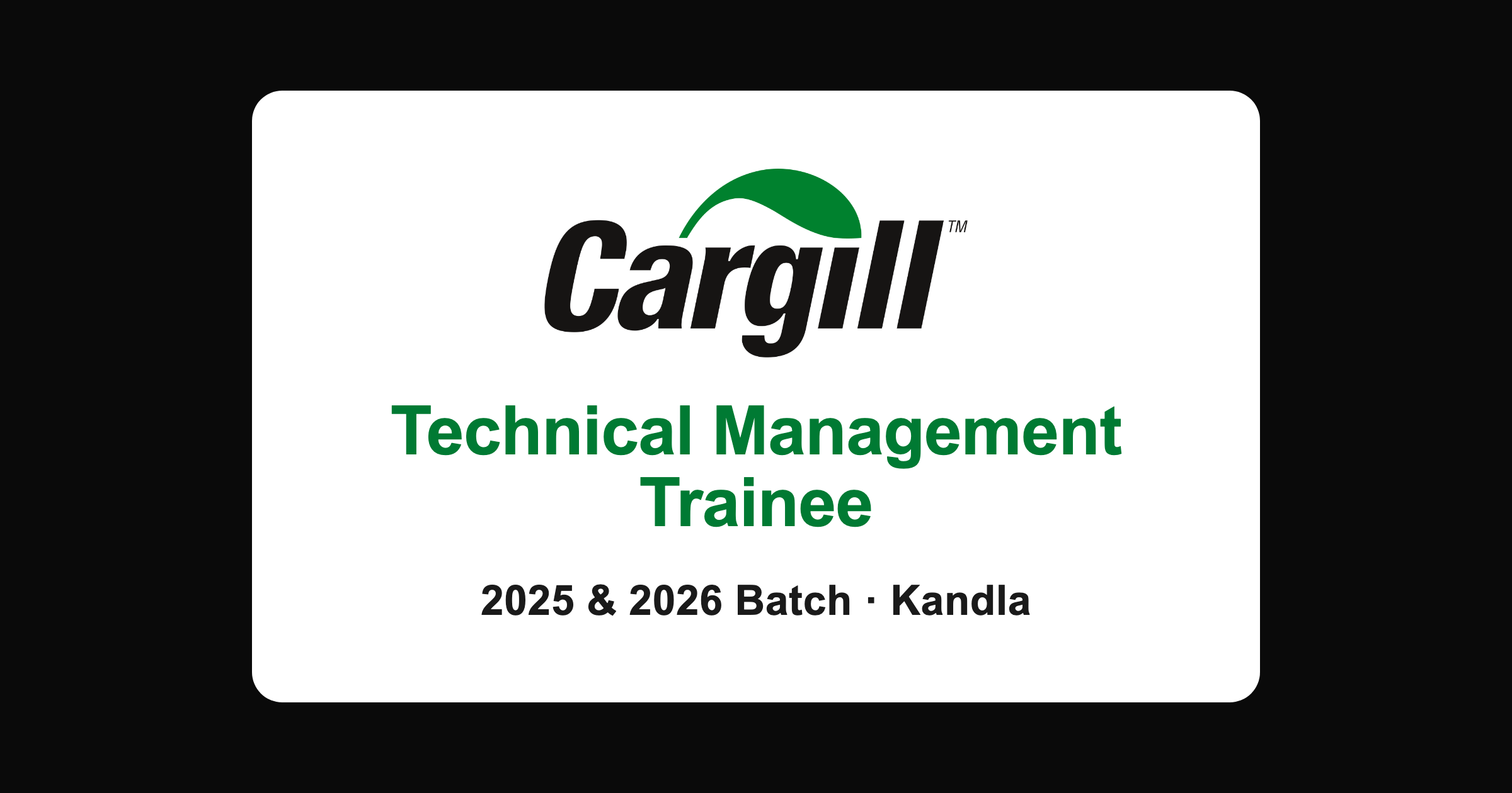 Cargill Technical Management Trainee Supply Chain 2026, Kandla