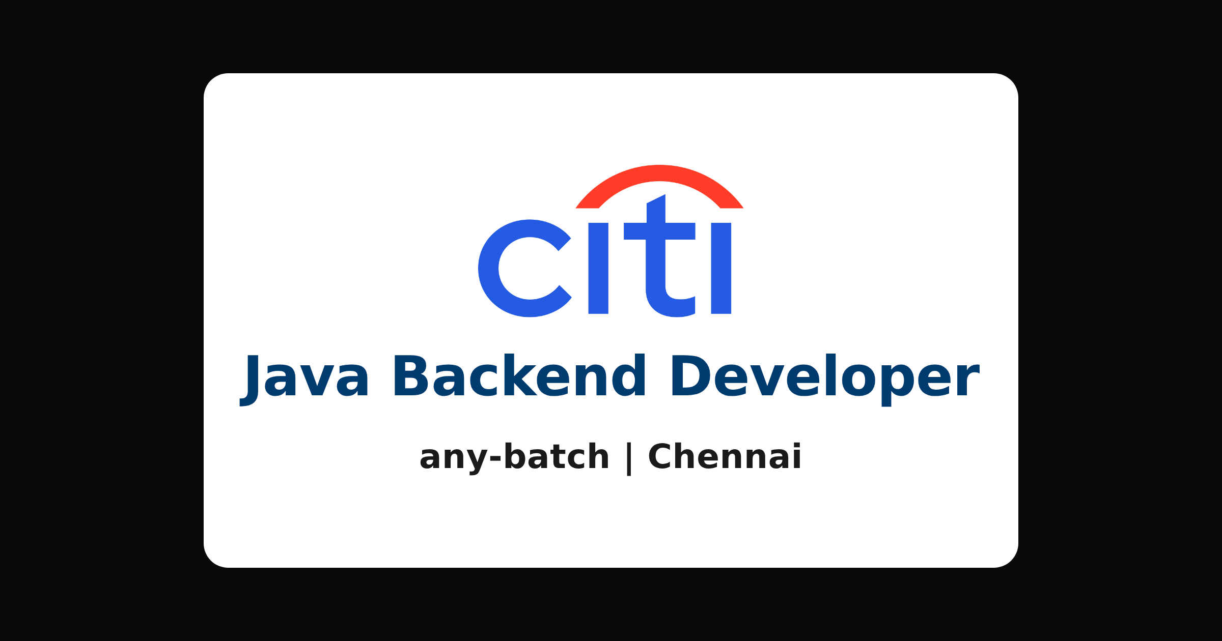 Citi Java backend developer hiring 2026, Chennai
