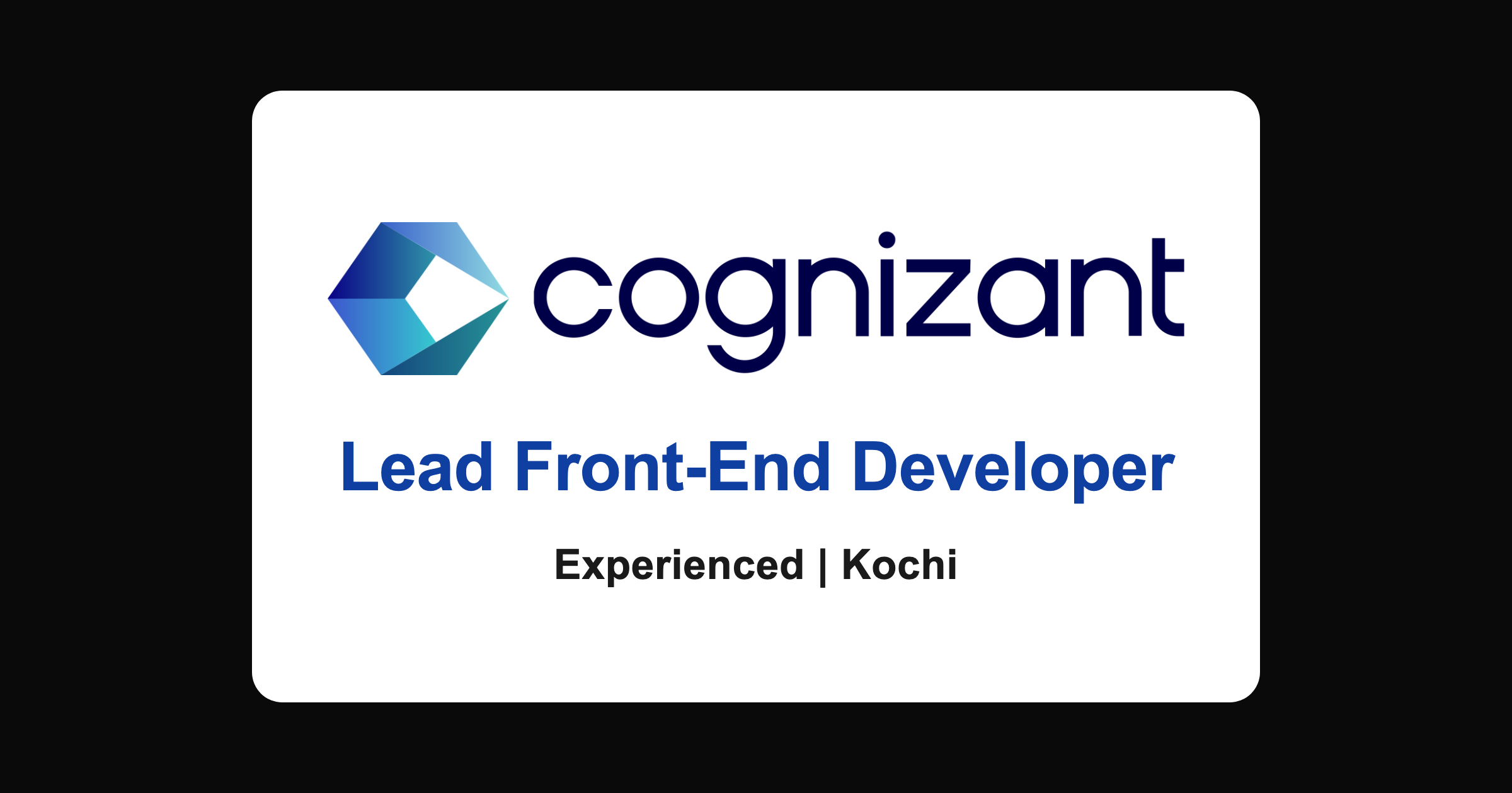 Cognizant Lead Front-End Developer 2026 (Remote, Kochi)