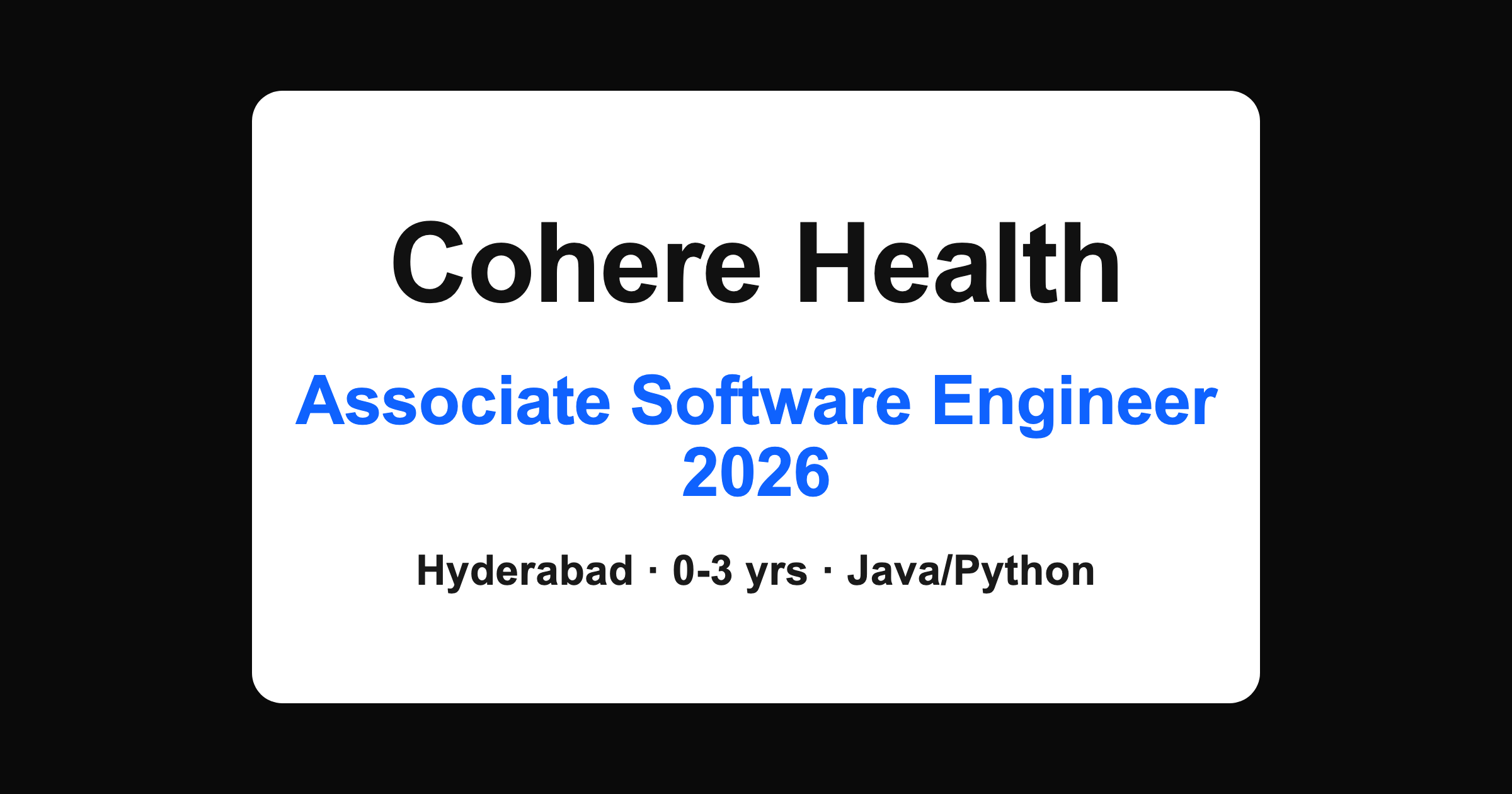 Cohere Health Associate Software Engineer 2026 in Hyderabad