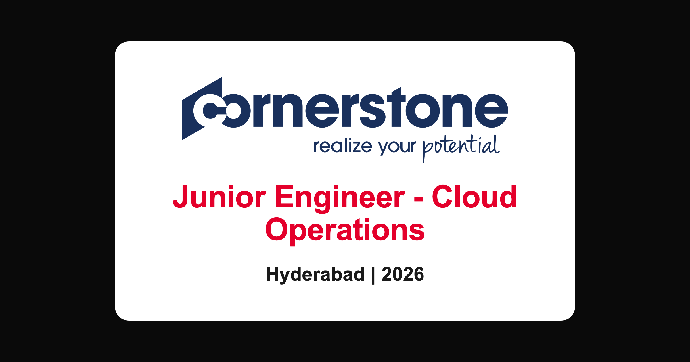 Cornerstone junior engineer cloud operations 2026, Hyderabad