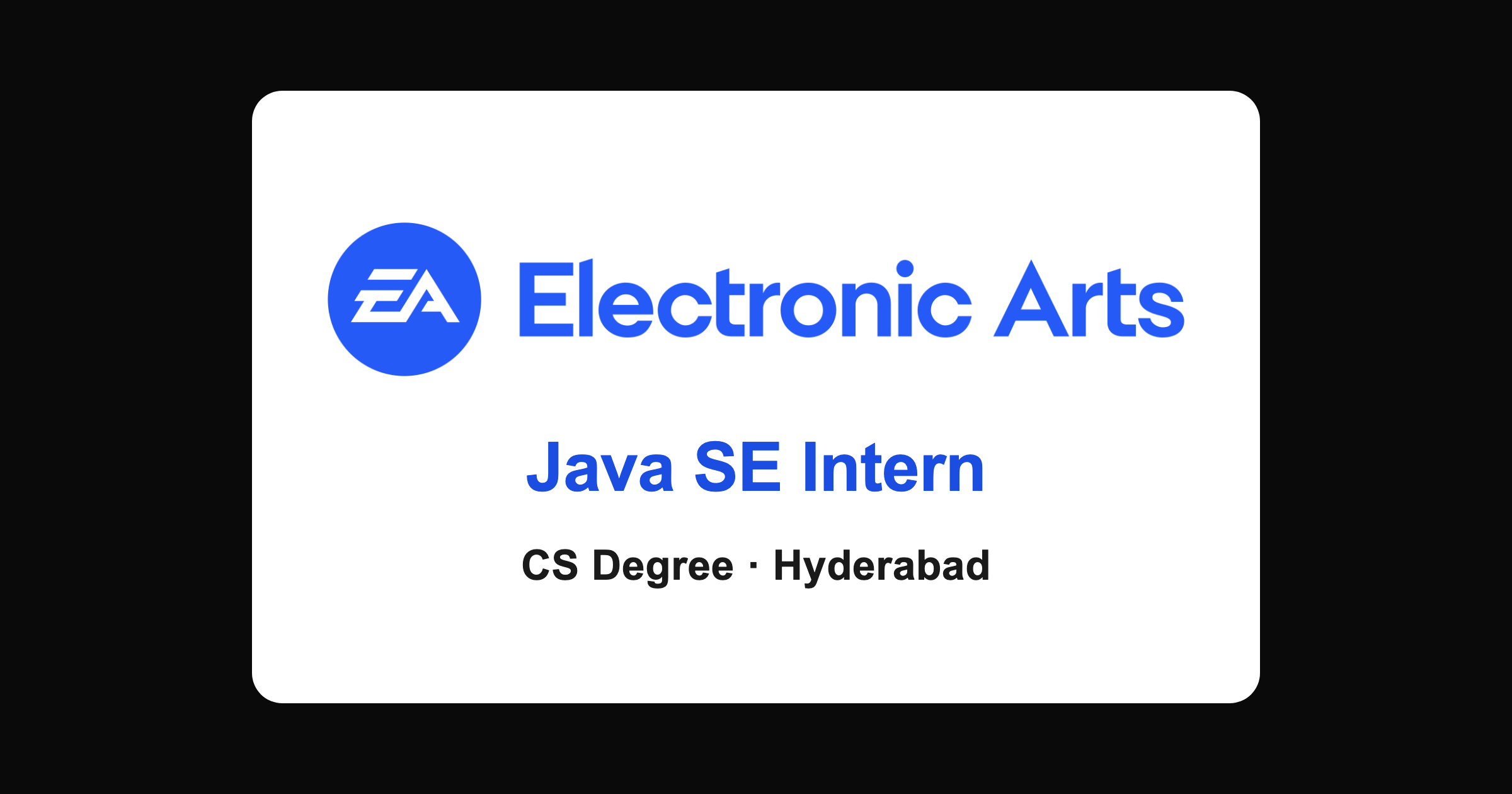 Electronic Arts EADP Java SE Intern Hiring 2026 | ClassicJobs Electronic Arts EADP Java SE Intern 2026 off-campus hiring banner for freshers in Hyderabad, apply via ClassicJobs