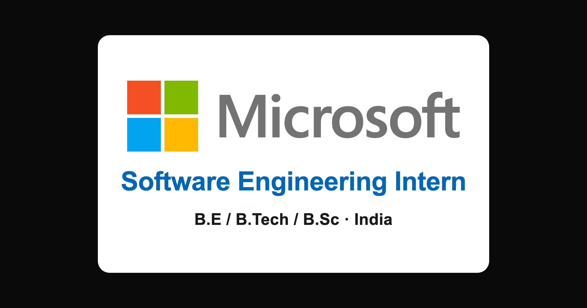 Microsoft Software Engineering Intern 2026 Hiring for B.E, B.Tech and B.Sc Across India