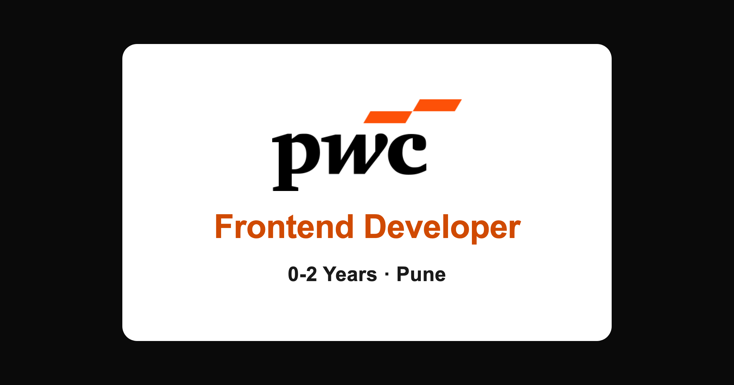 PwC frontend developer hiring 2026 for freshers in Pune