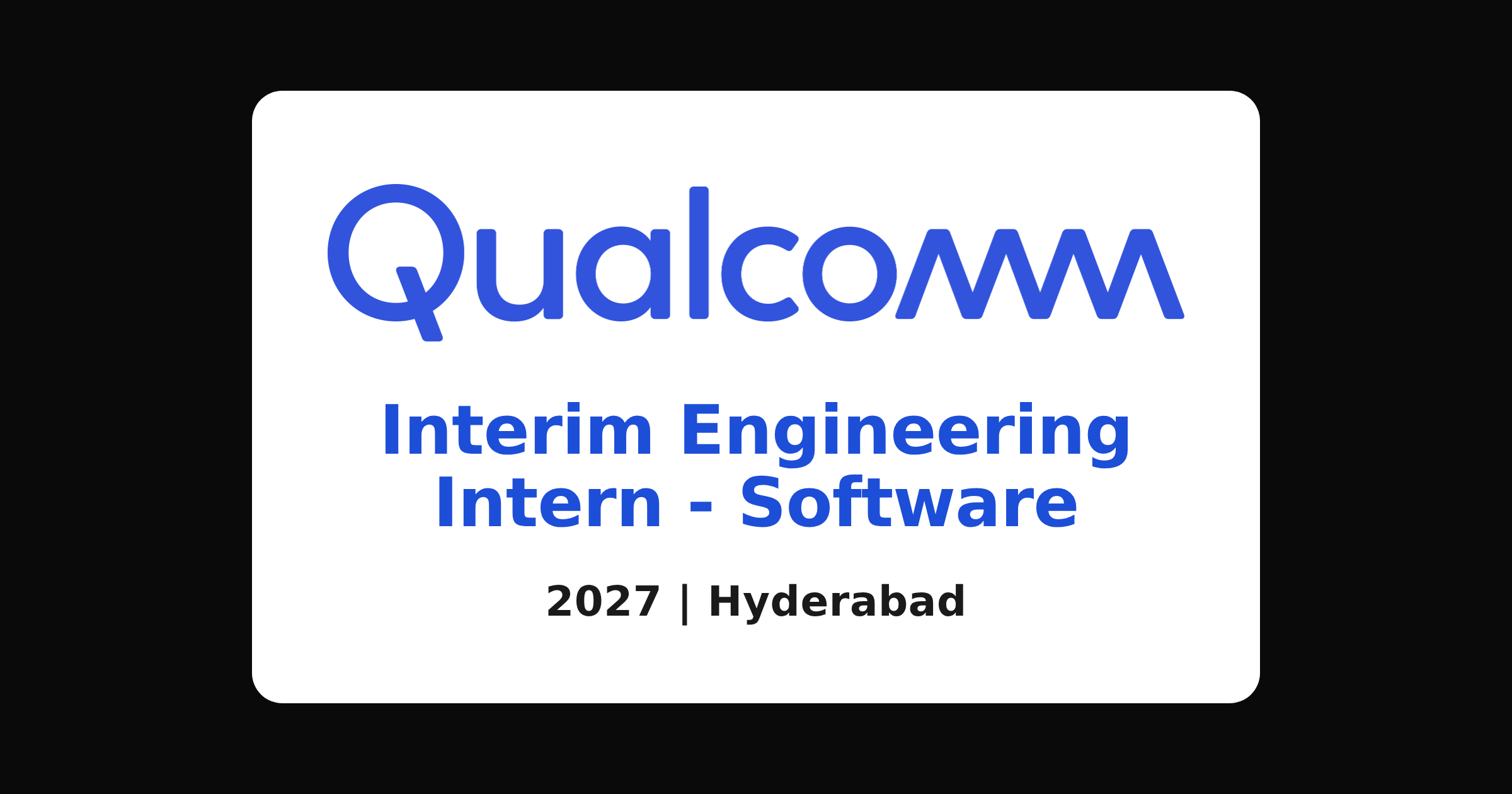 Qualcomm software internship 2026 for 2027 batch, Hyderabad