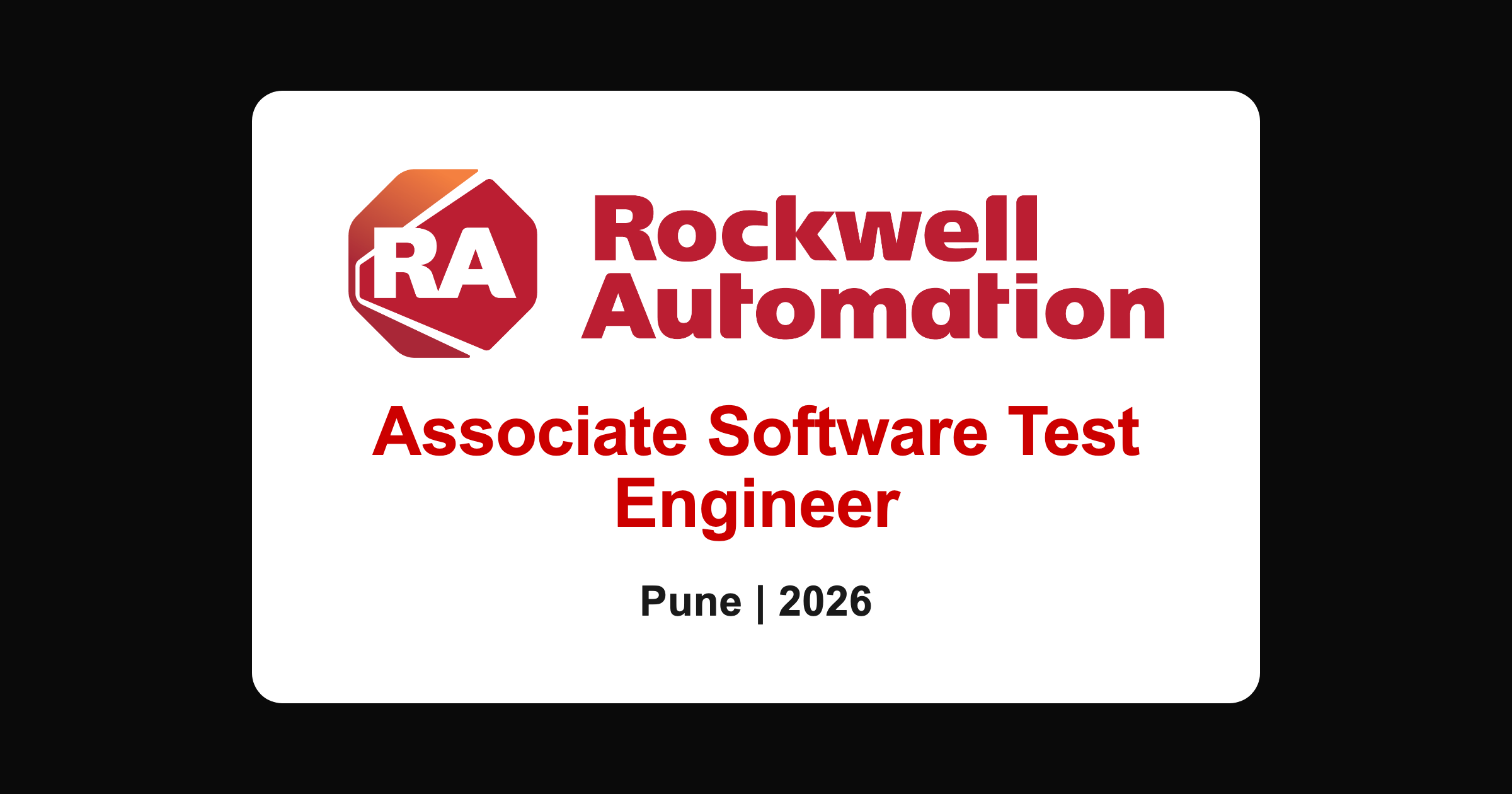 Rockwell Automation associate software test engineer 2026, Pune