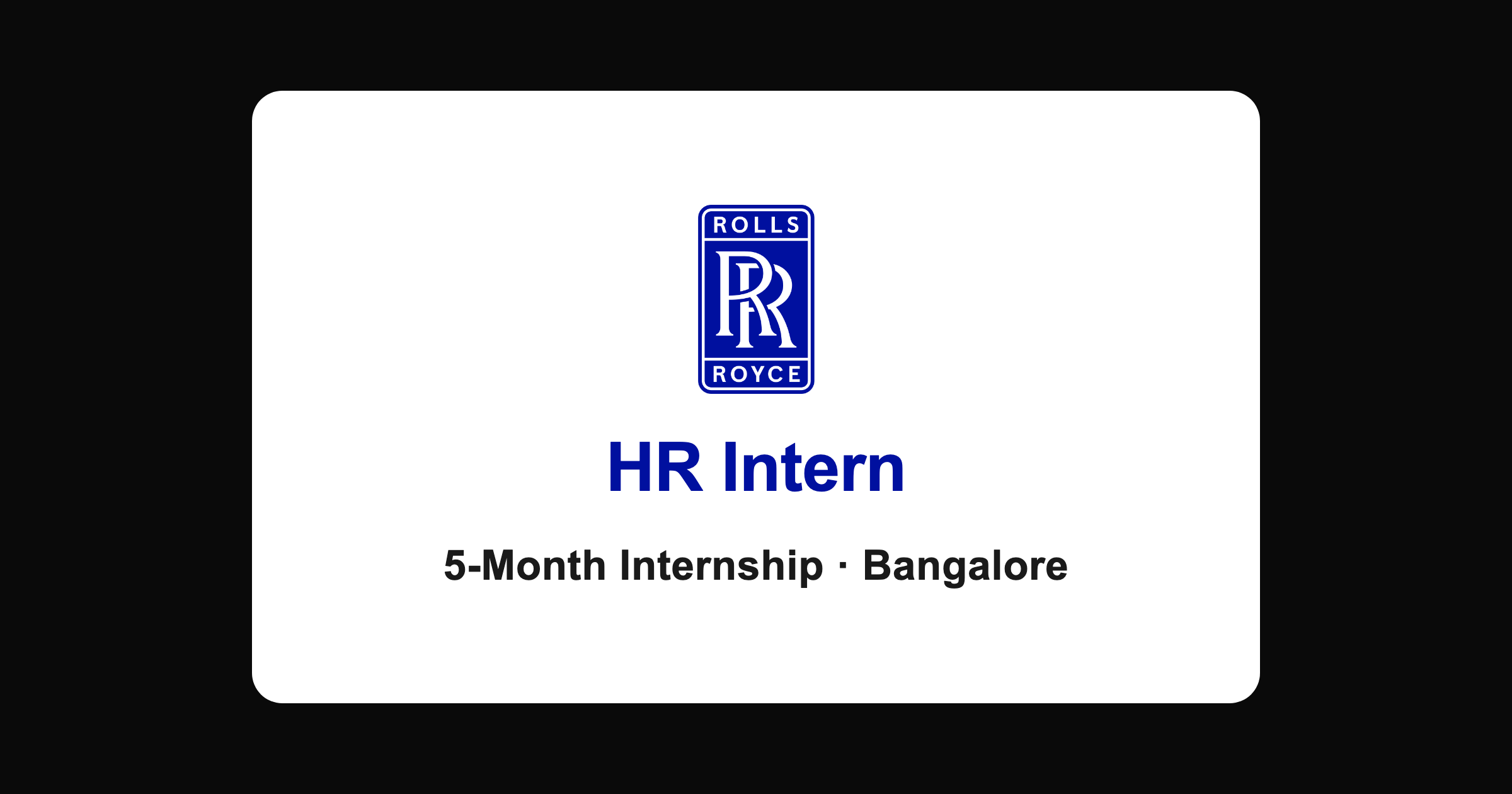 Rolls-Royce HR Intern in Bangalore: Five-Month Internship 2026