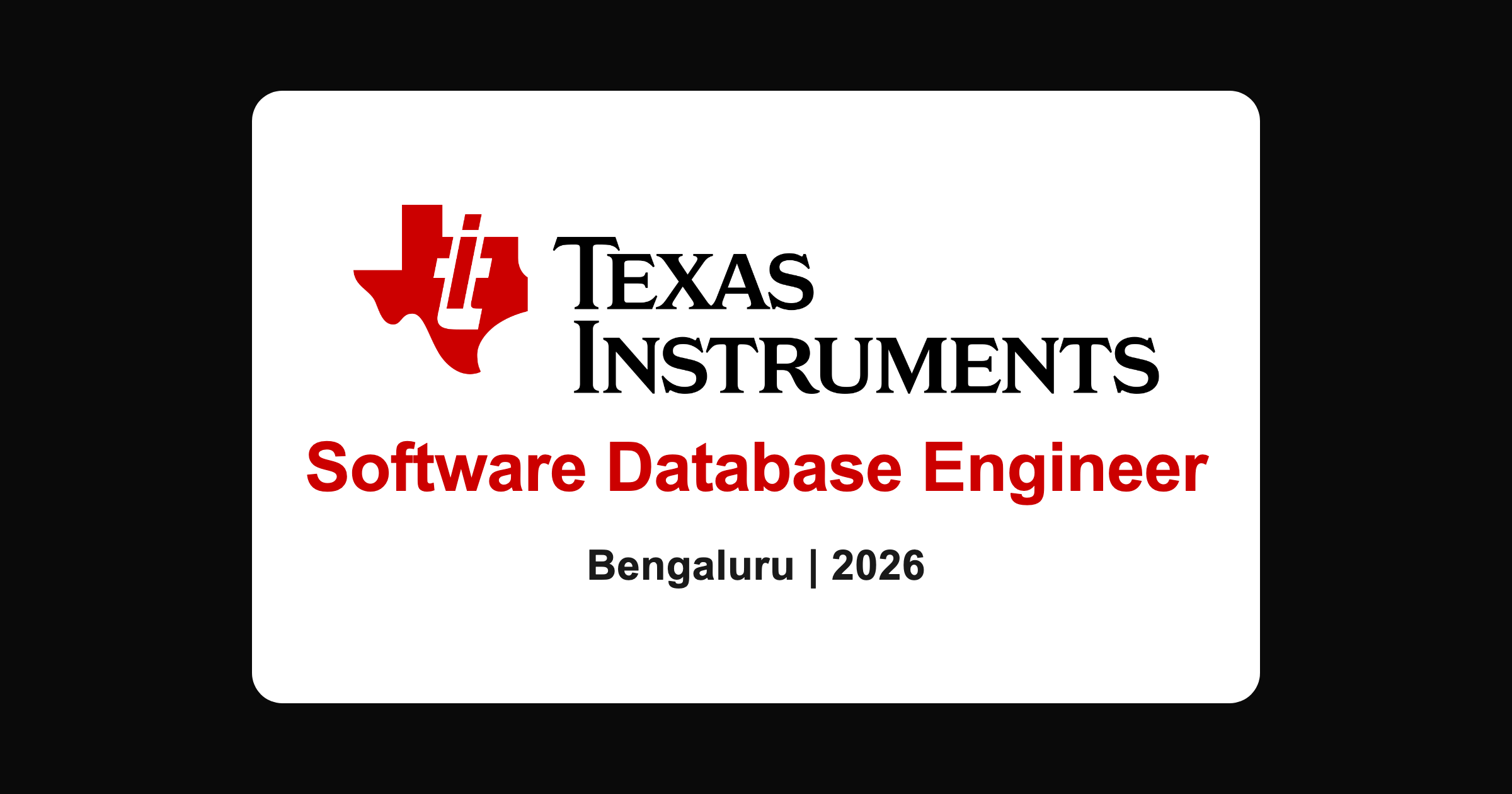 Texas Instruments software database engineer 2026, Bengaluru