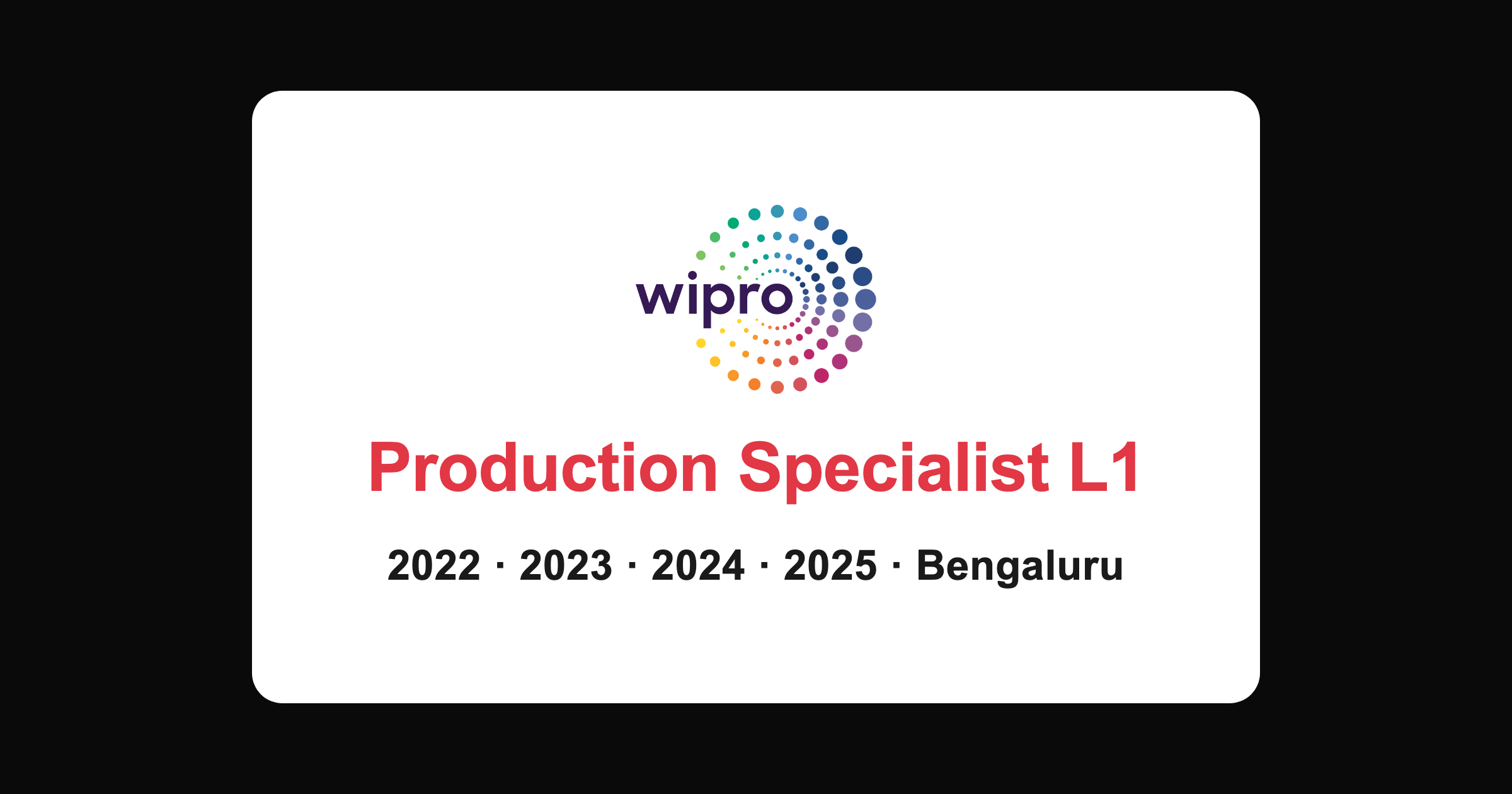 Wipro Production Specialist L1 Hiring 2026, Bengaluru
