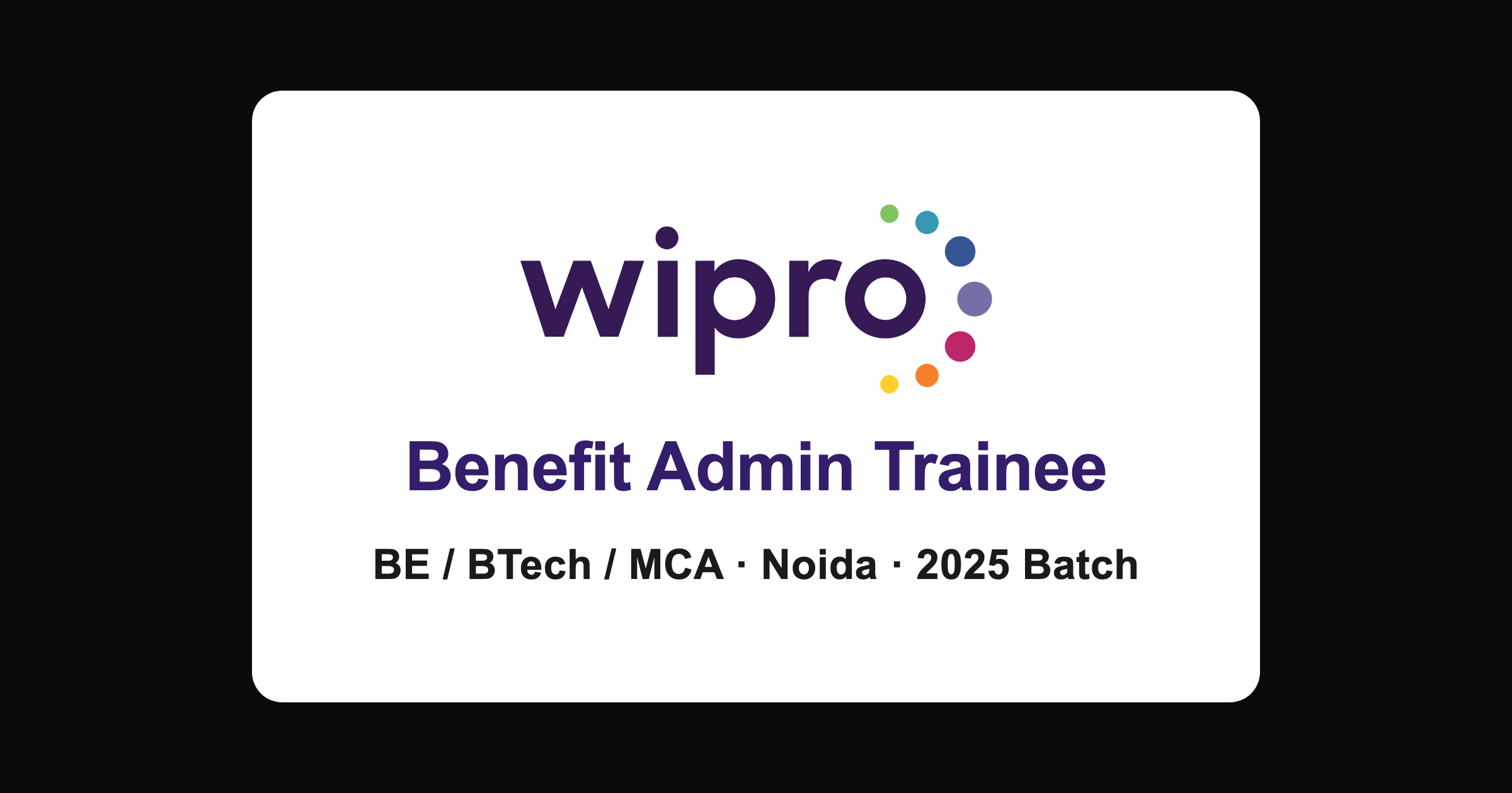 Wipro Trainee Hiring 2026, Benefit Administration in Noida for 2025 Batch